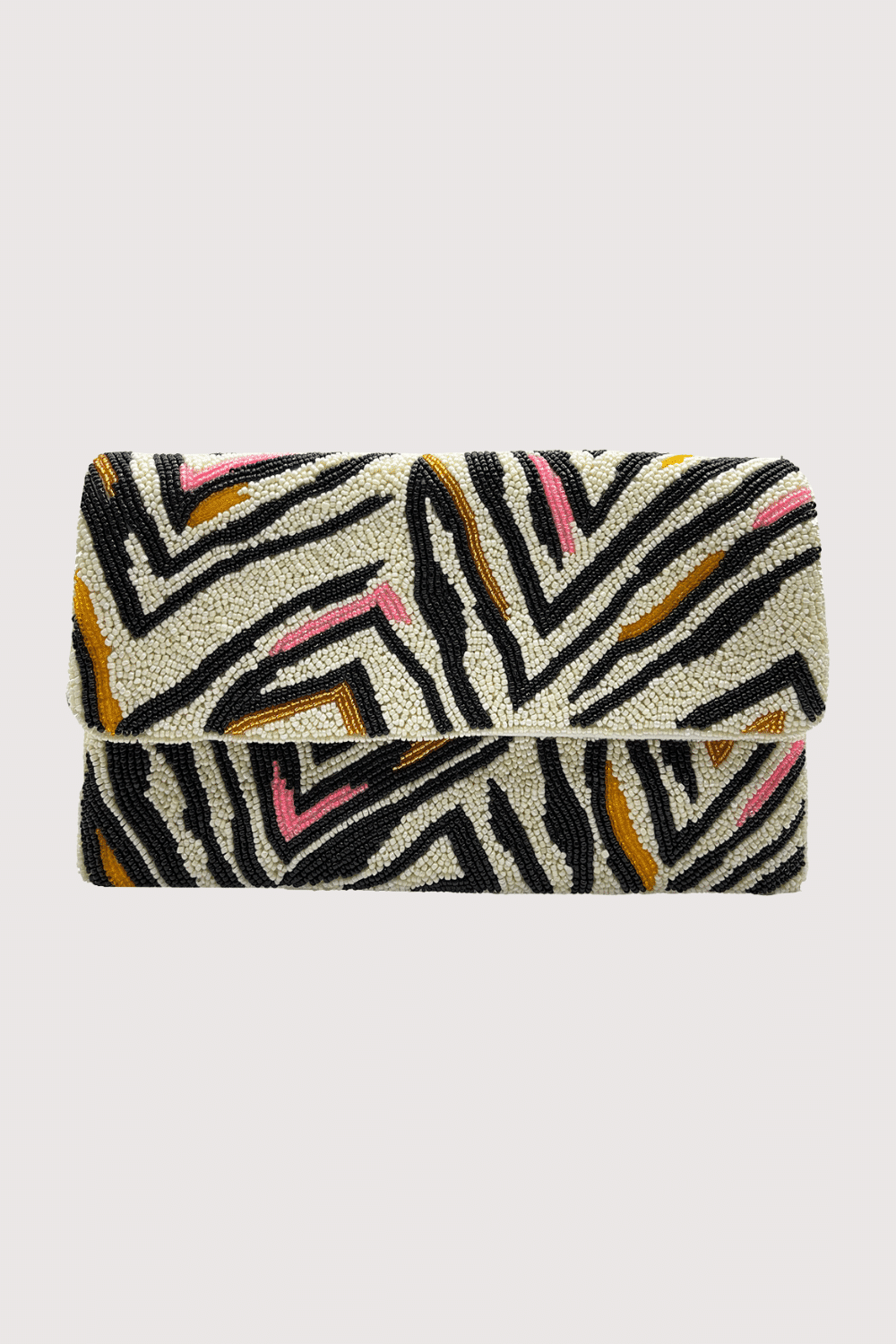 Zebra W/ Pink & Gold Beaded Clutch
