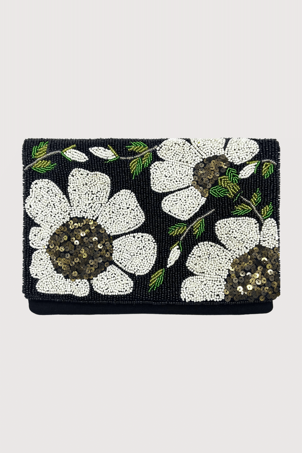 Daisies Flower Black Beaded Clutch