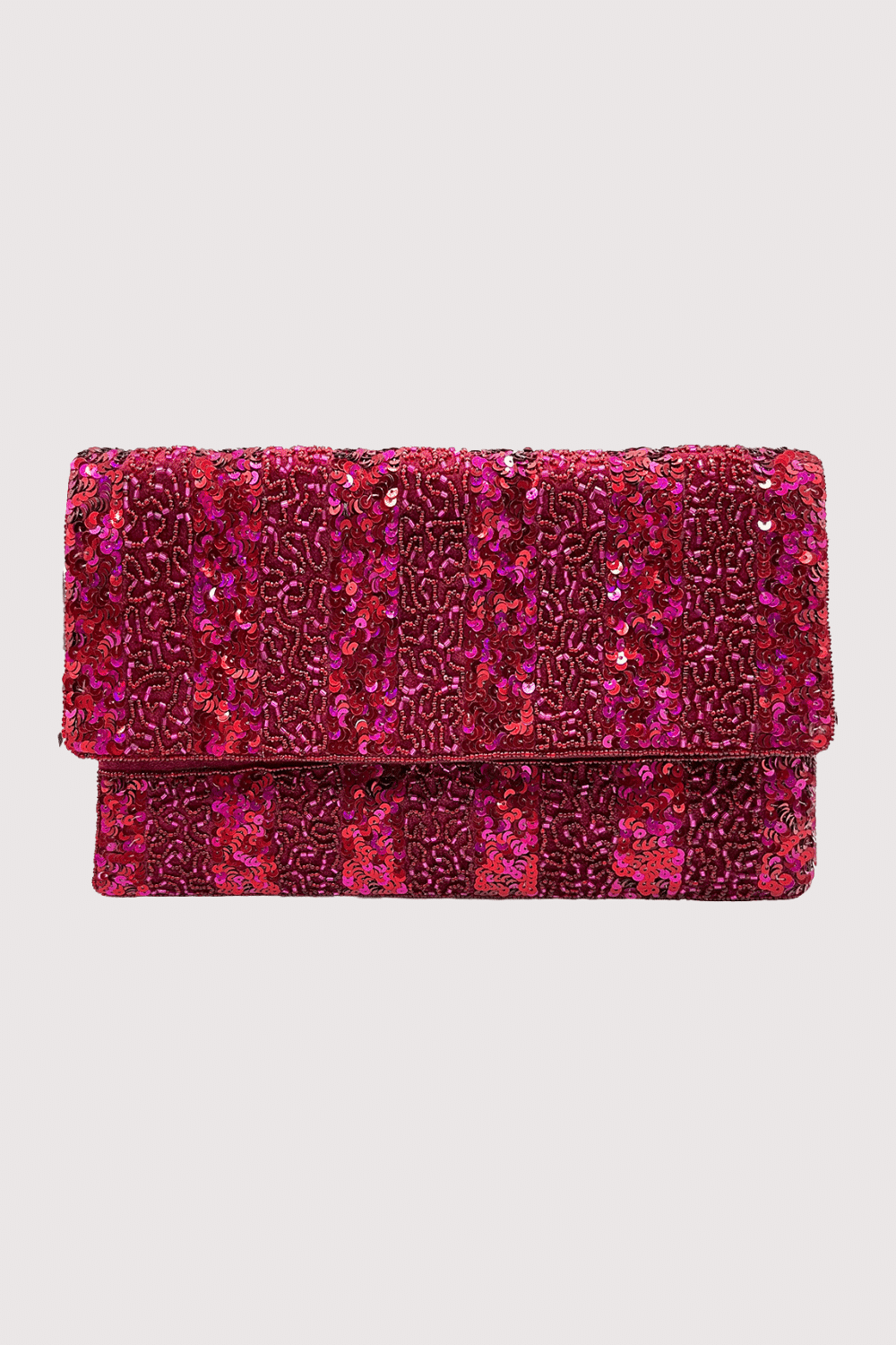 Fuchsia Sequin Stripes Beaded Clutch