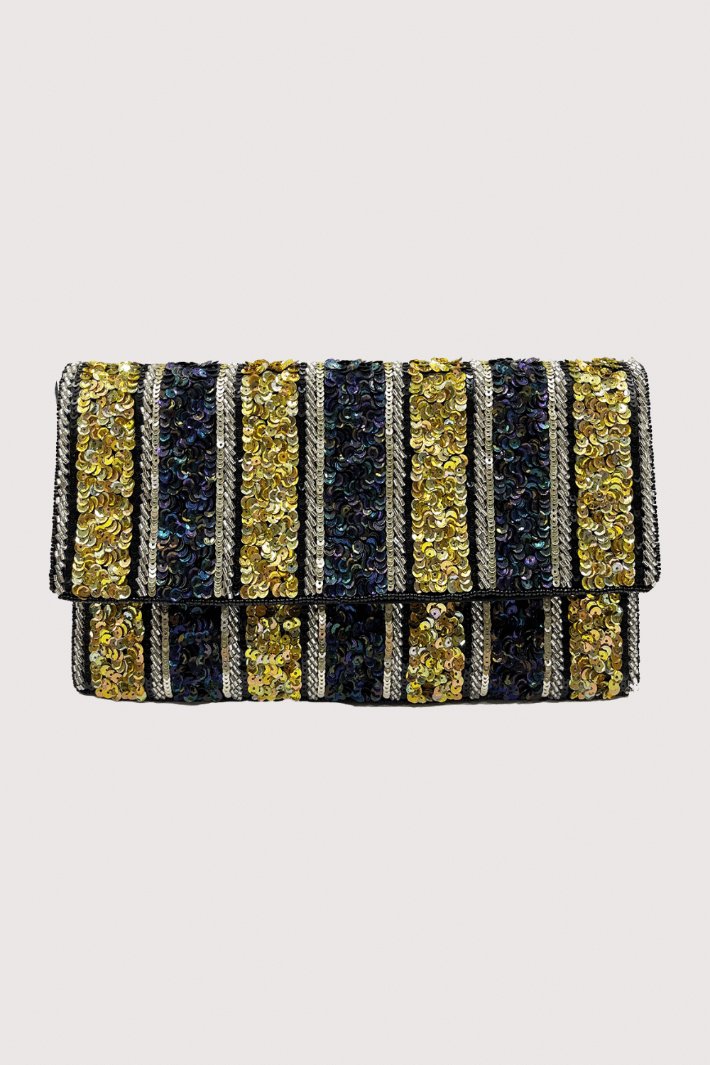 Black , Gold & Silver Stripes Beaded Clutch