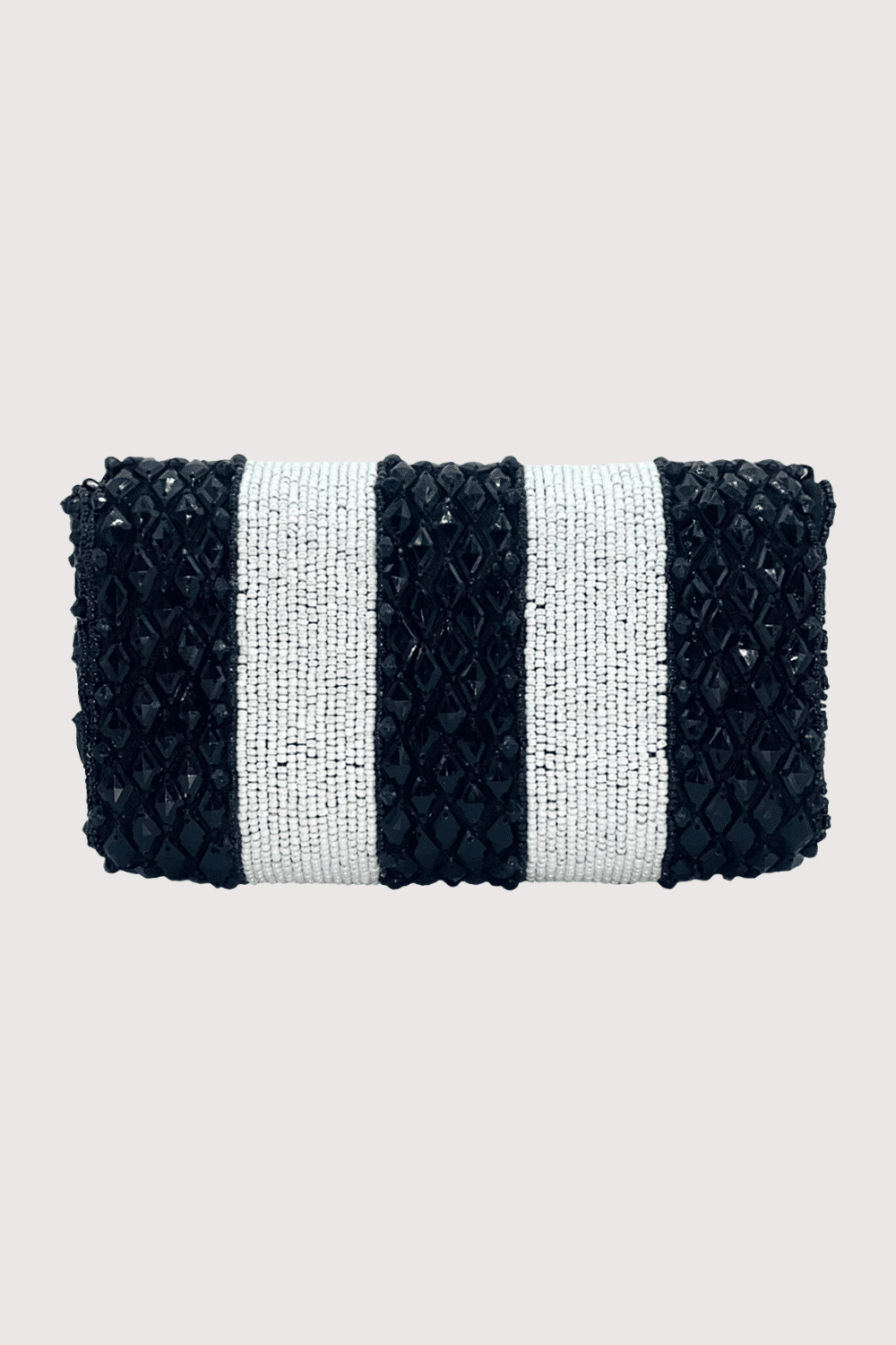 Black & White Big Stripe Beaded Clutch