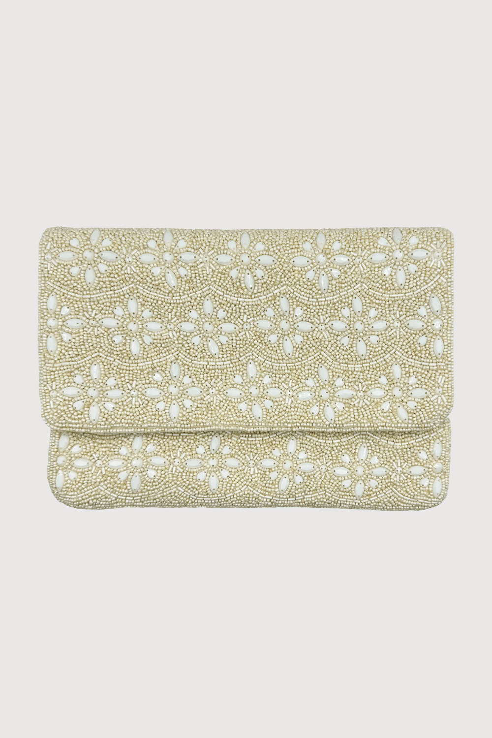 Cream Floral Beaded Clutch