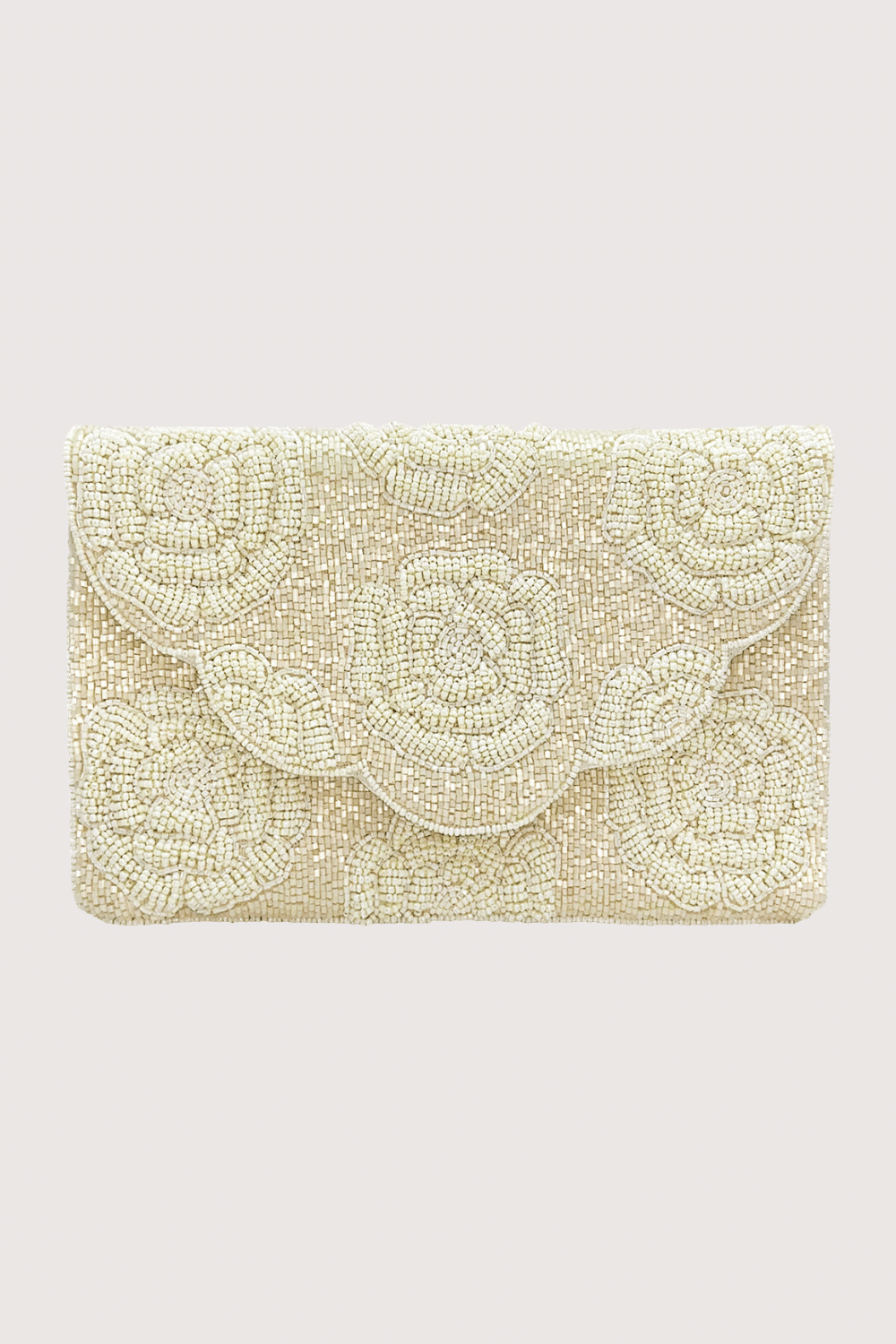 Beige Rose Beaded Clutch