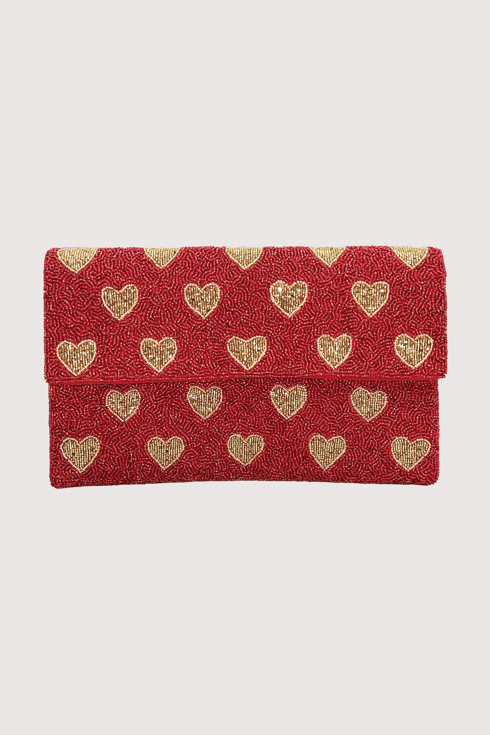 Romantic Hearts Red Beaded Clutch