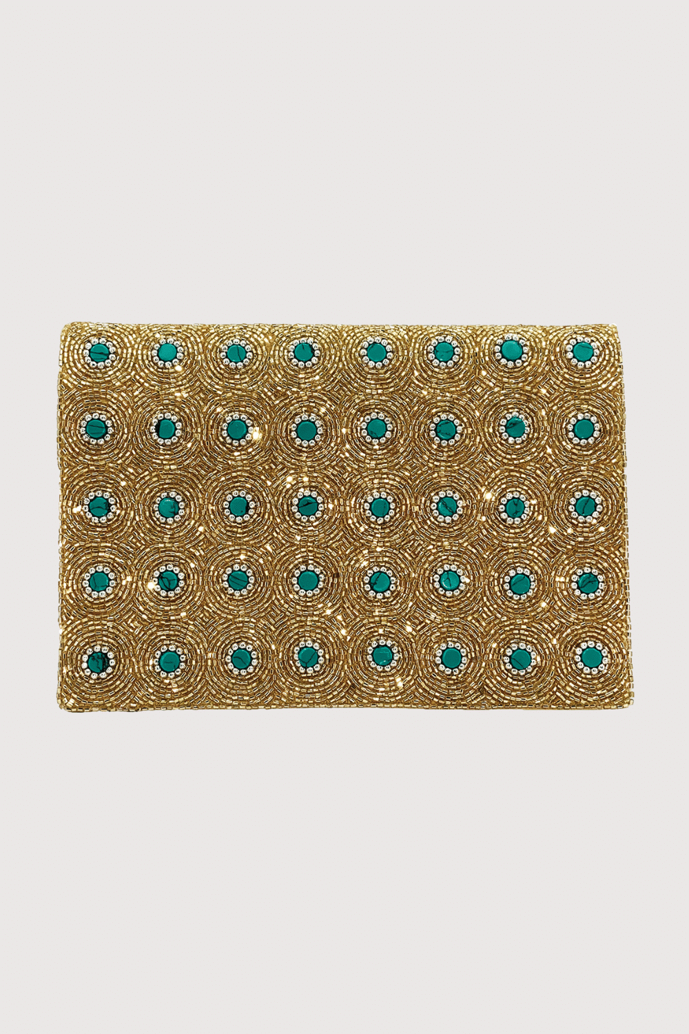 Dazzling Gold & Turquoise Beaded Clutch