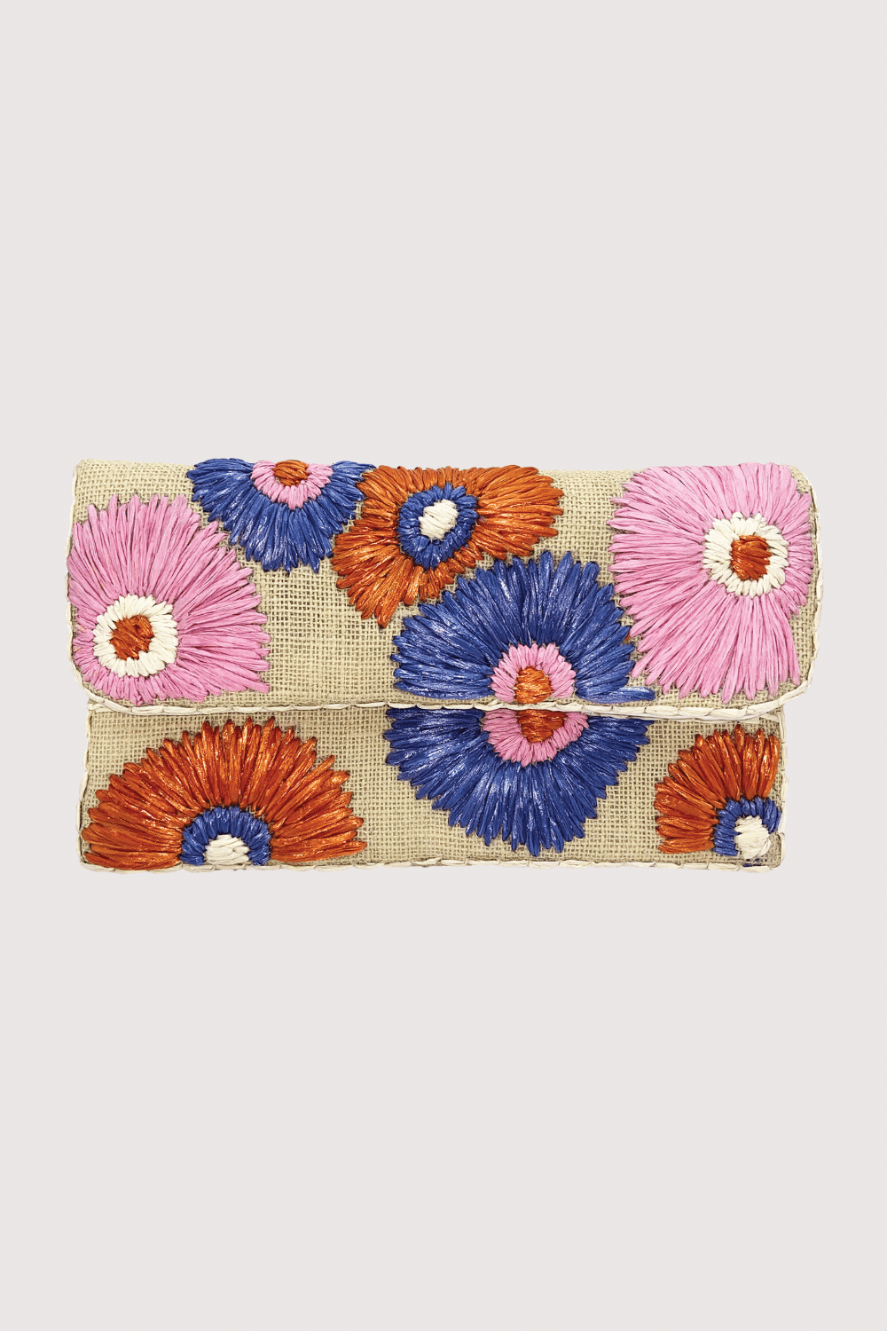 Raffia Palm Floral Embroidered Clutch