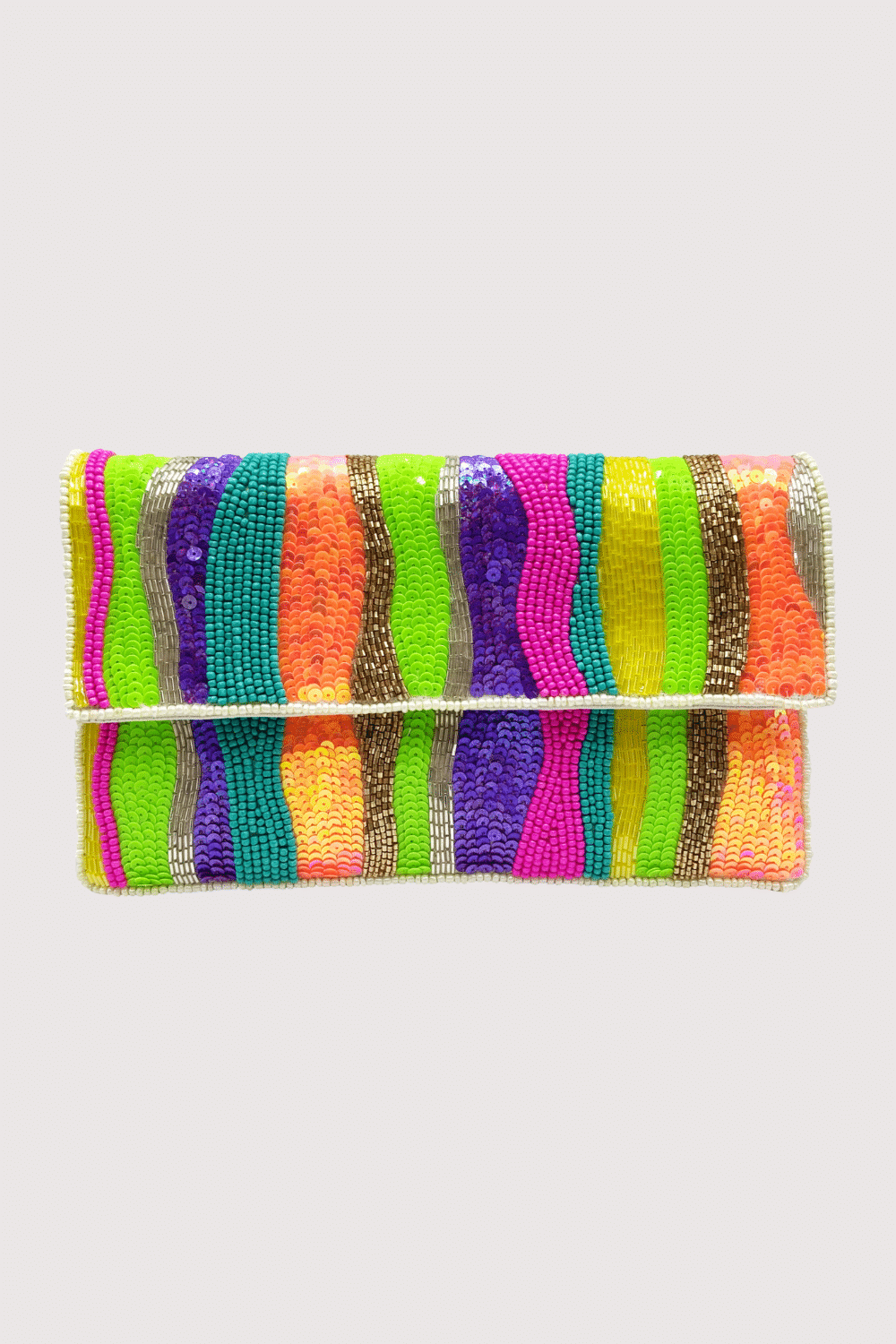 Playful Wavy Stripes Beaded Clutch