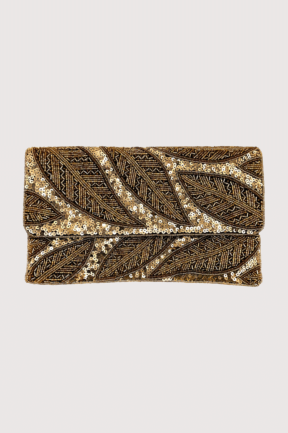Golden Leaf Sequins Beaded Clutch