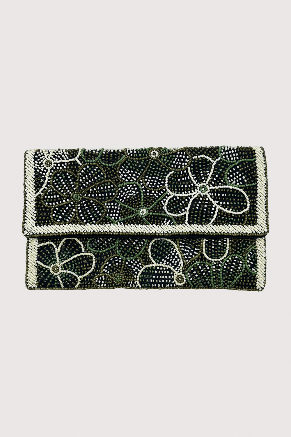 Daisies In Forest Green Beaded Clutch