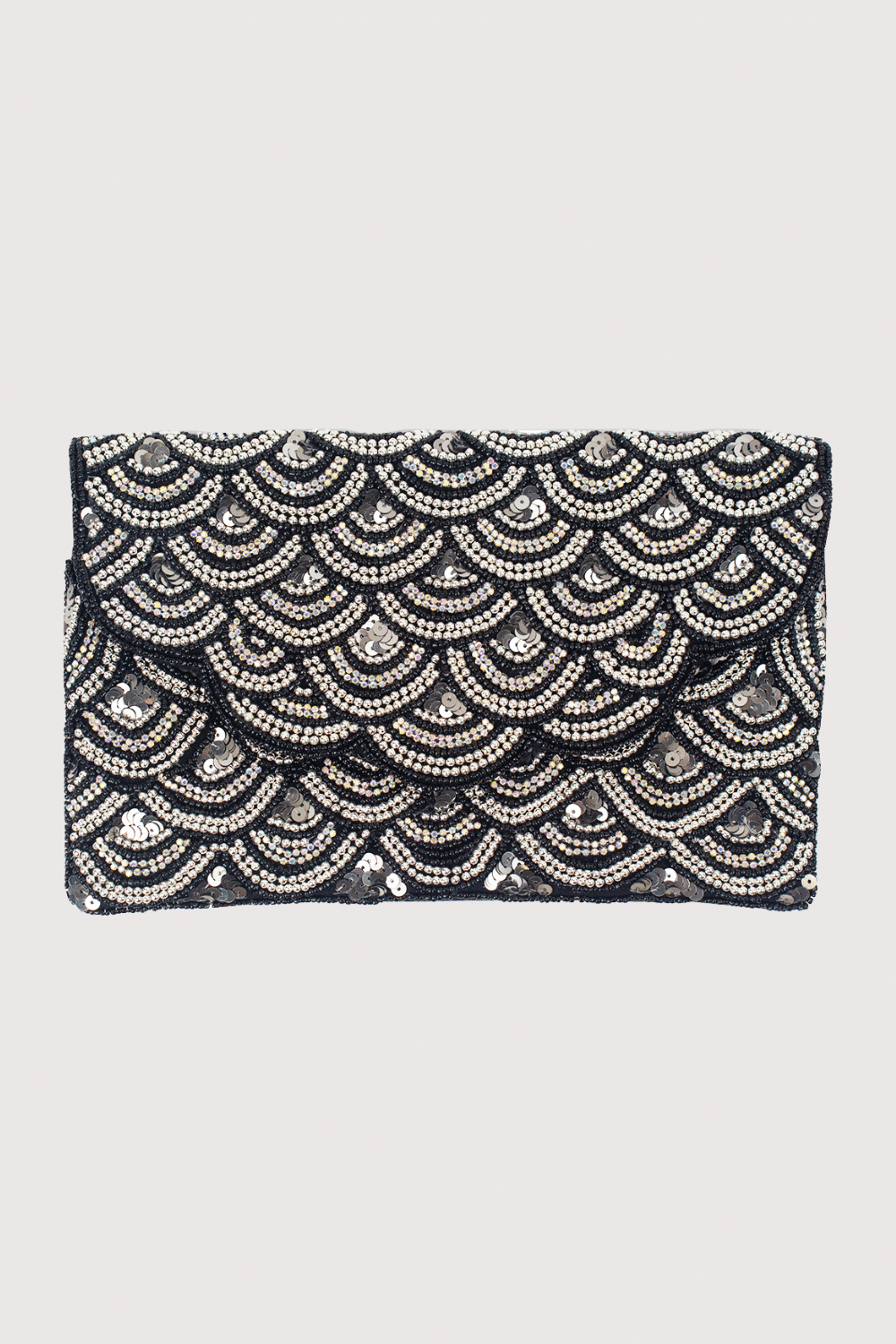 Black & Silver Sequins Beaded Clutch