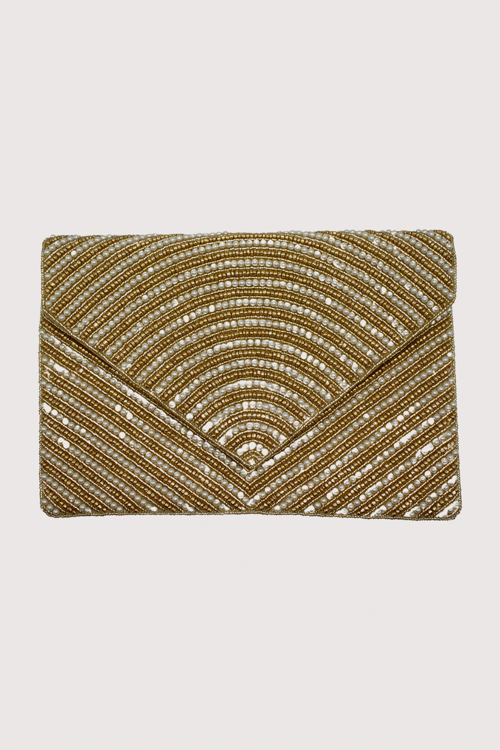 Pearl And Gold Envelope Beaded Clutch