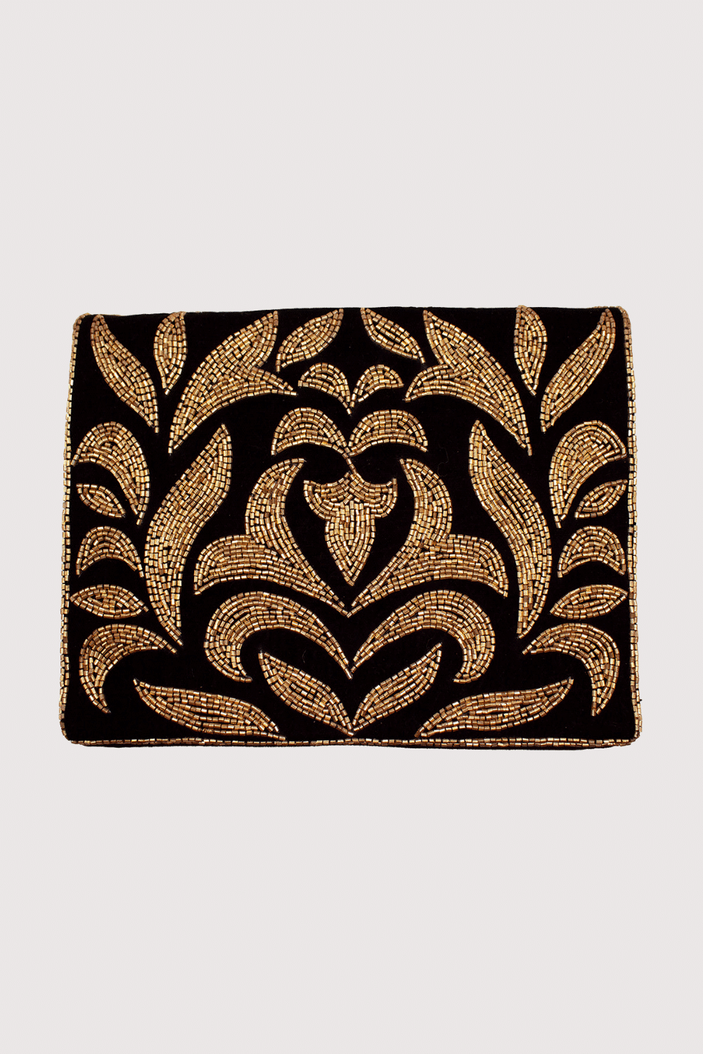 Velvet Black & Gold Beaded Clutch