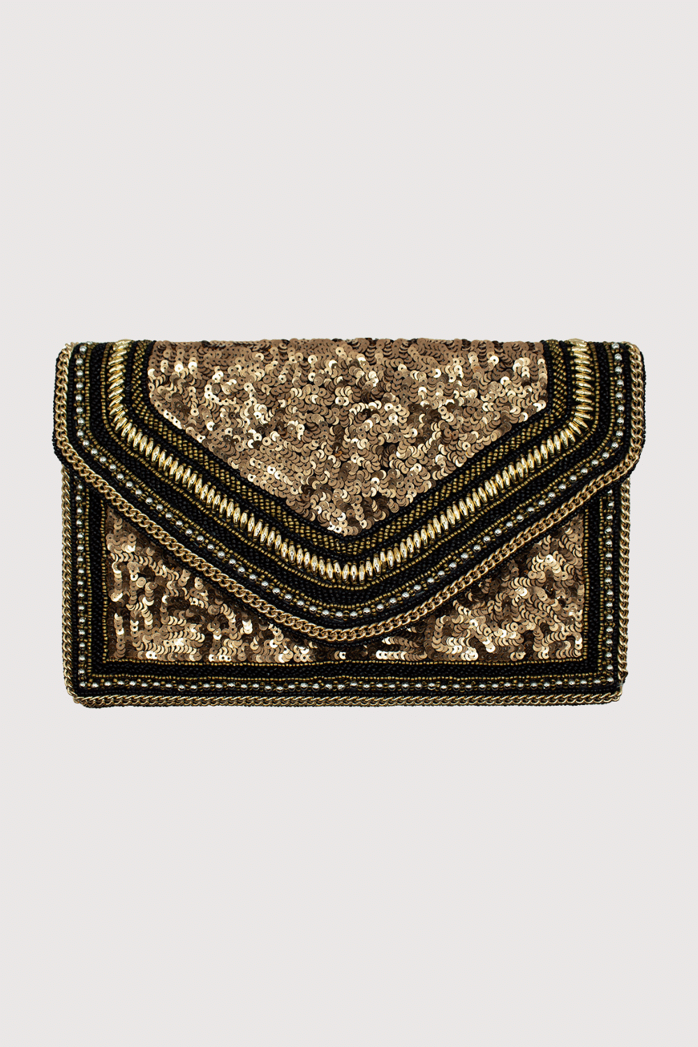 Brown Sequins W/ Chain Beaded Clutch
