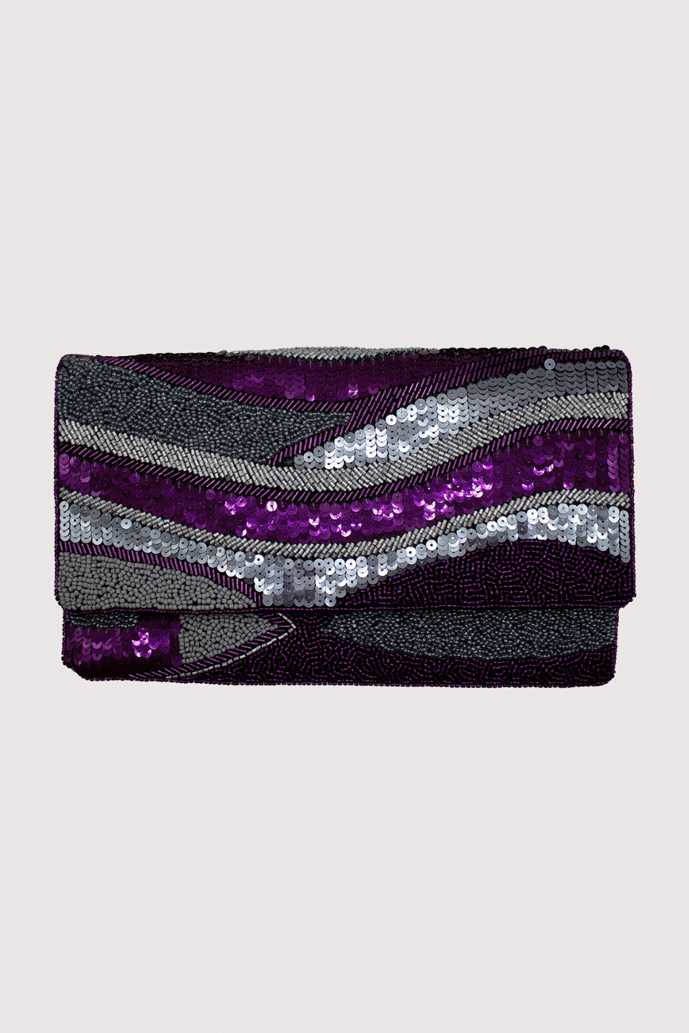 Diagonal Striped Sequin Beaded Clutch