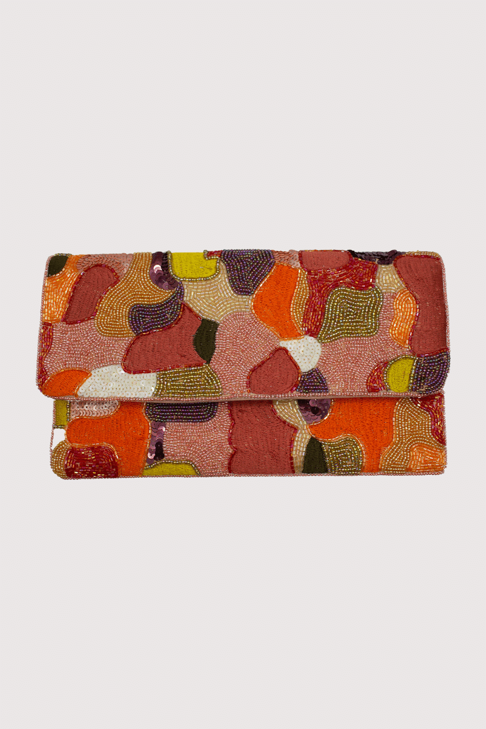Abstract Warm Embroidery Beaded Clutch