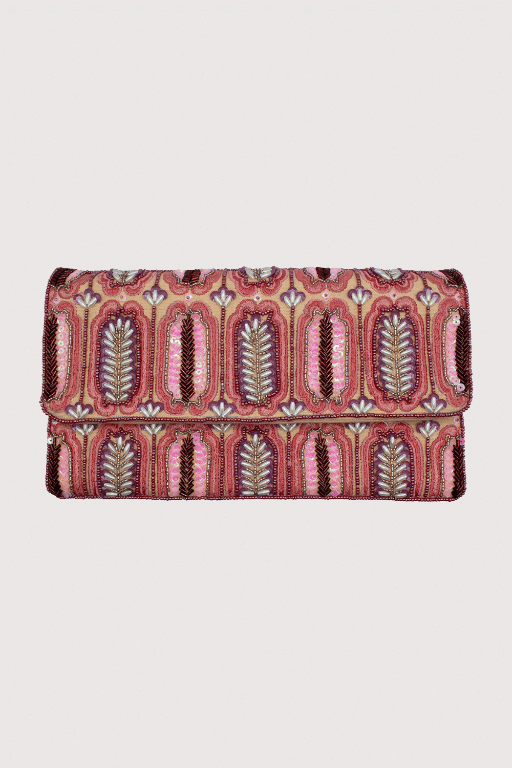 Peach Open Leaf Beaded Clutch
