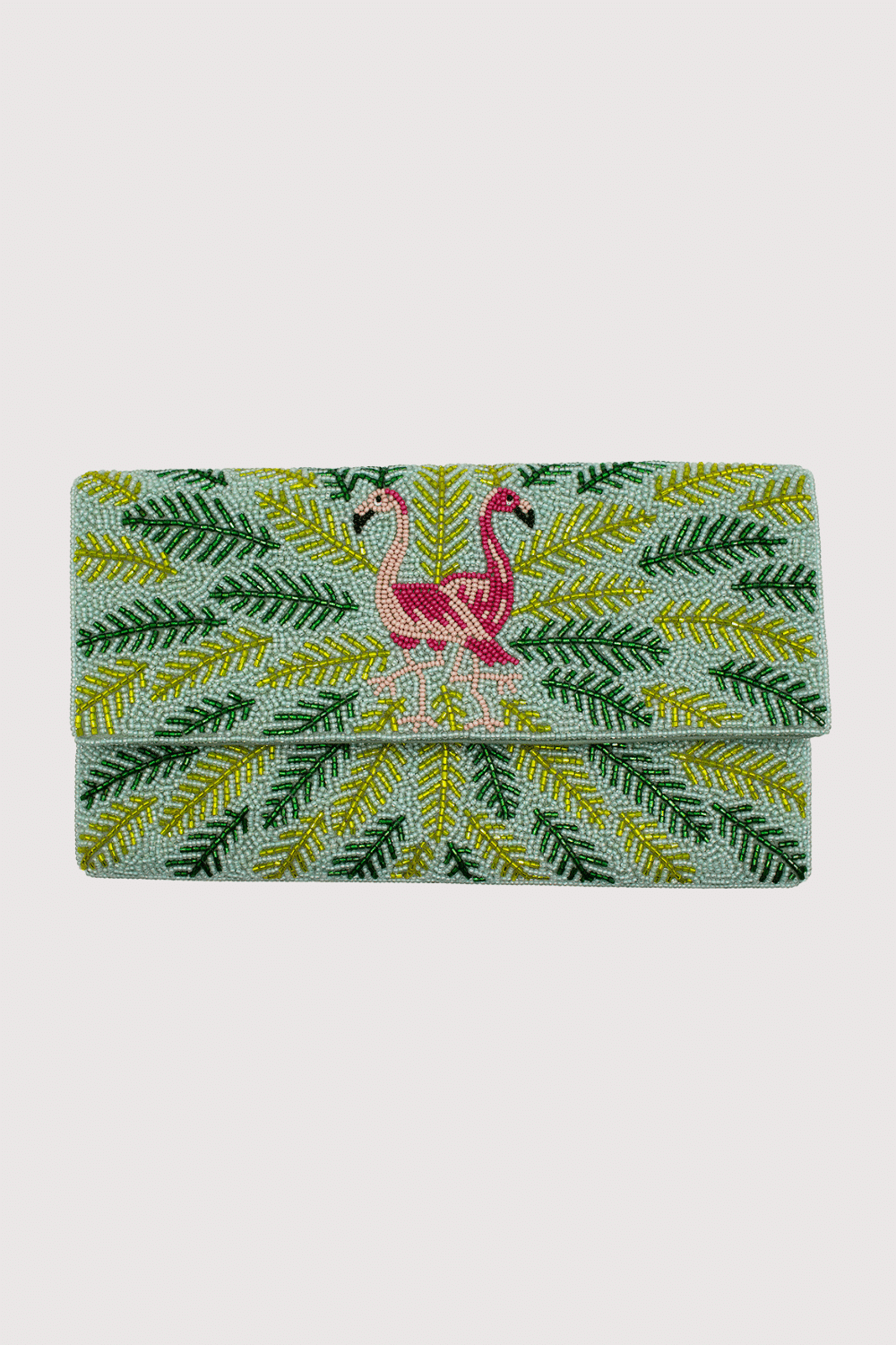 Flamingo Palm Beaded Clutch