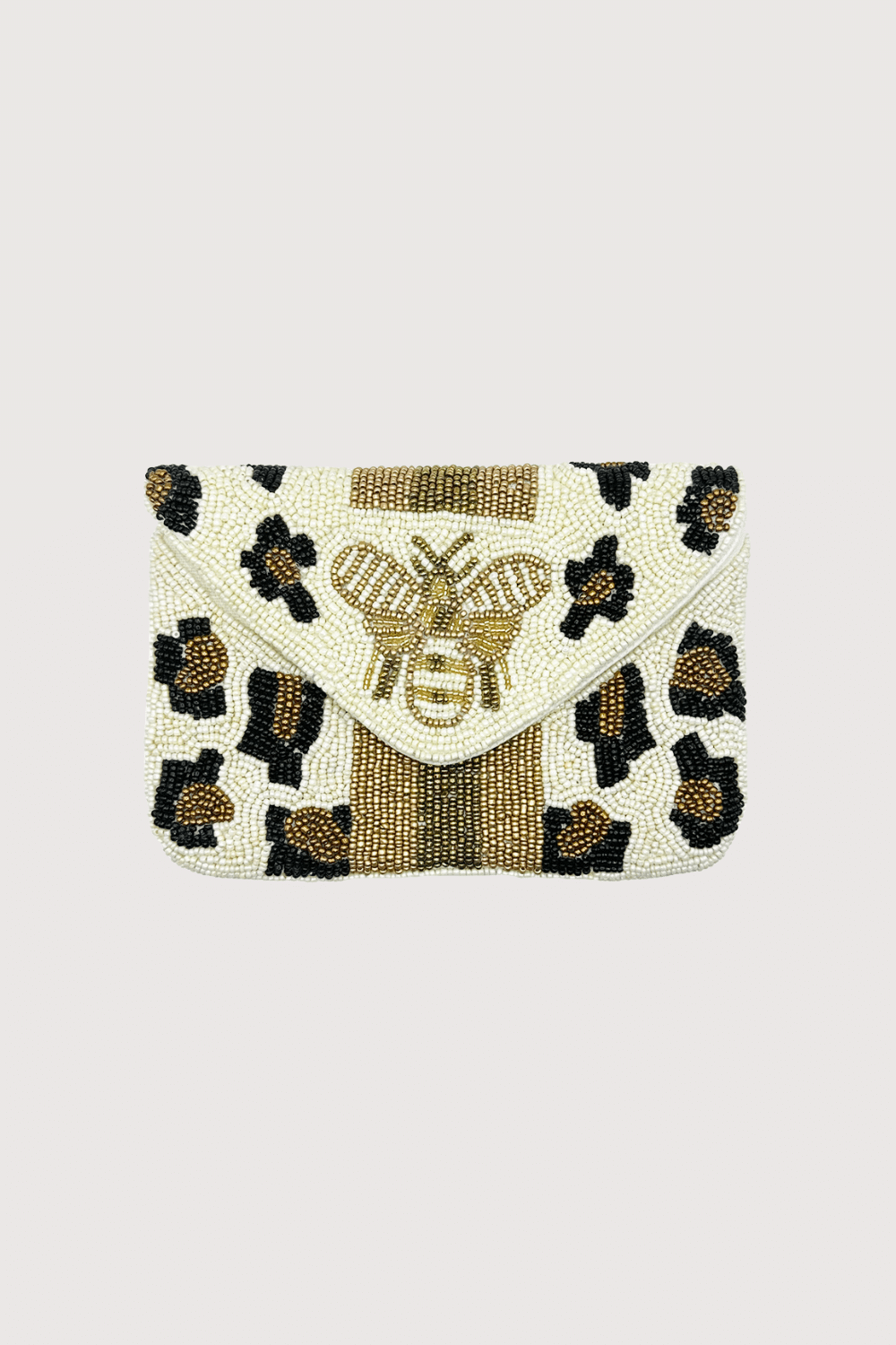 Leopard Print Bee Beaded Mini Clutch