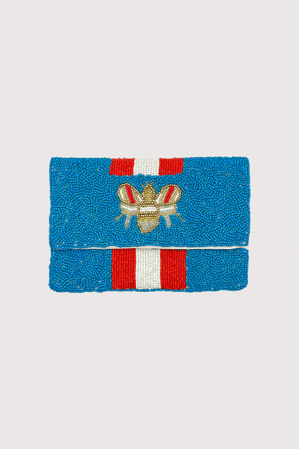 Bee Blue Beaded Mini Clutch With Red & White Stripes