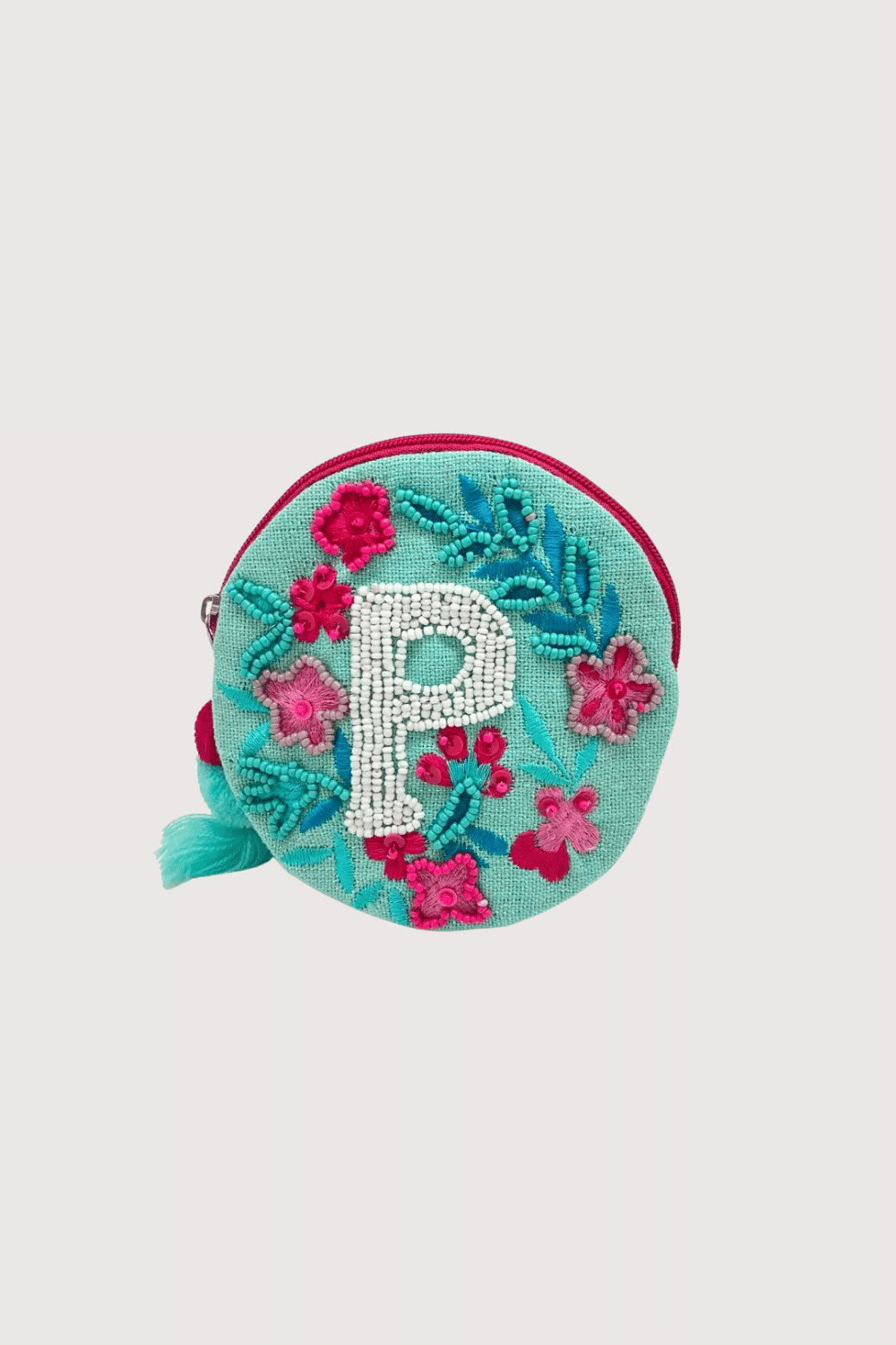 "P" Aqua Beaded Pouch