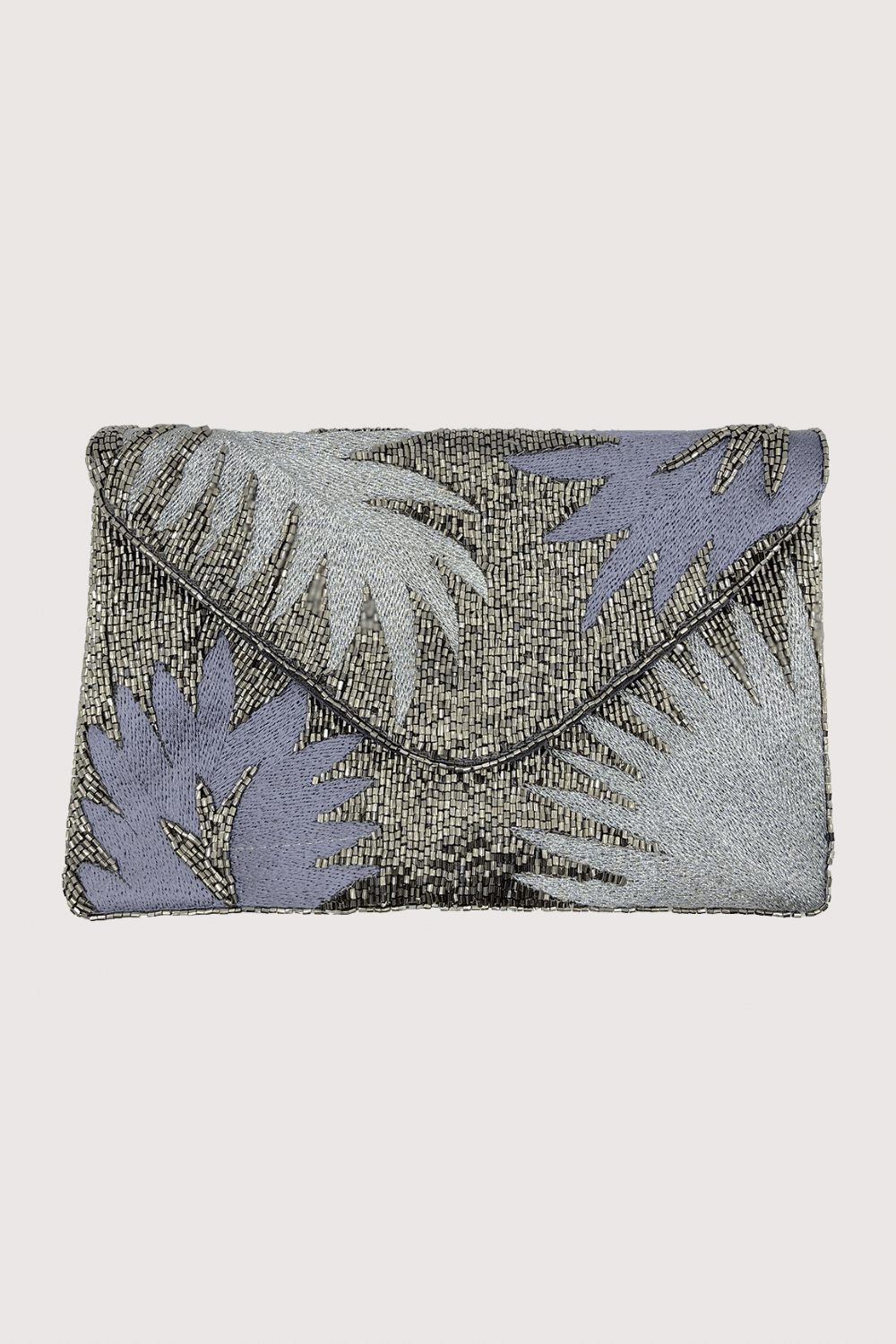 Grey Tonal Leaf Beaded Clutch