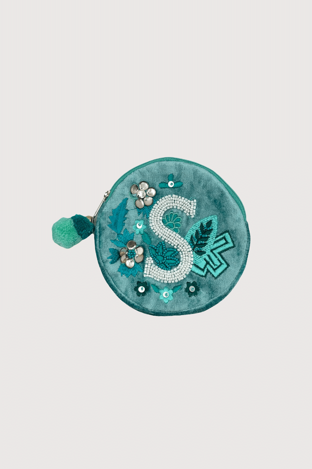 "S'" Teal Velvet Beaded Pouch