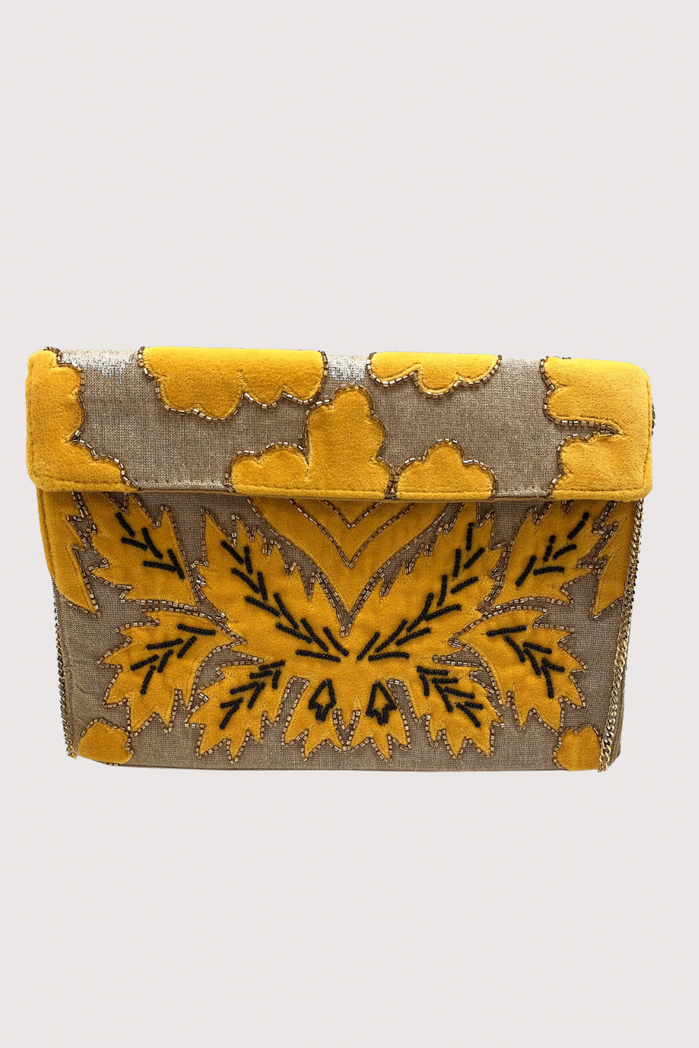 Mustard Velvet Applique Clutch