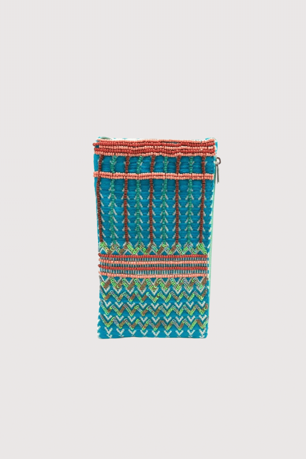 Turq And Coral Beaded Phone Wallet