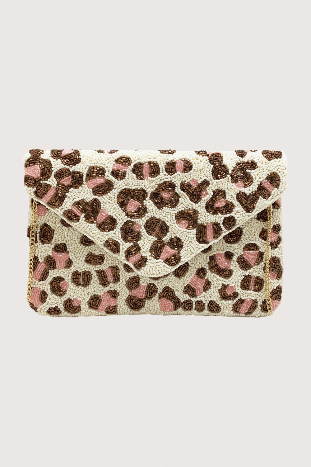 Pink Leopard Beaded Clutch