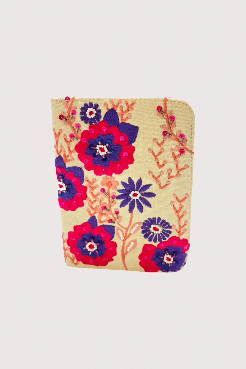 Beige, Pink And Purple Floral Passport Cover