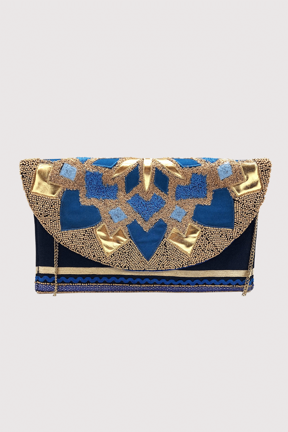 Blue And Gold Bead And Cloth Heart Design Clutch