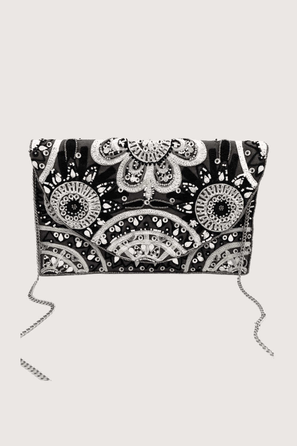 Black And White Sequined And Beaded With Floral Embroidery