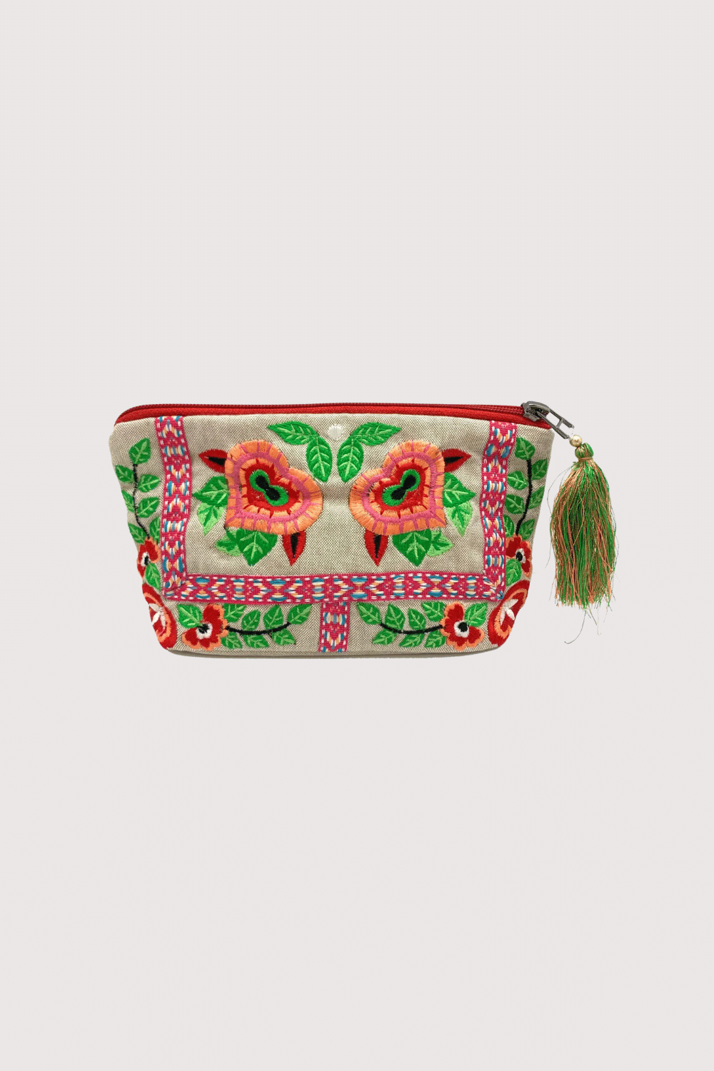 Multi Colored Embroidered Hearts Pouch