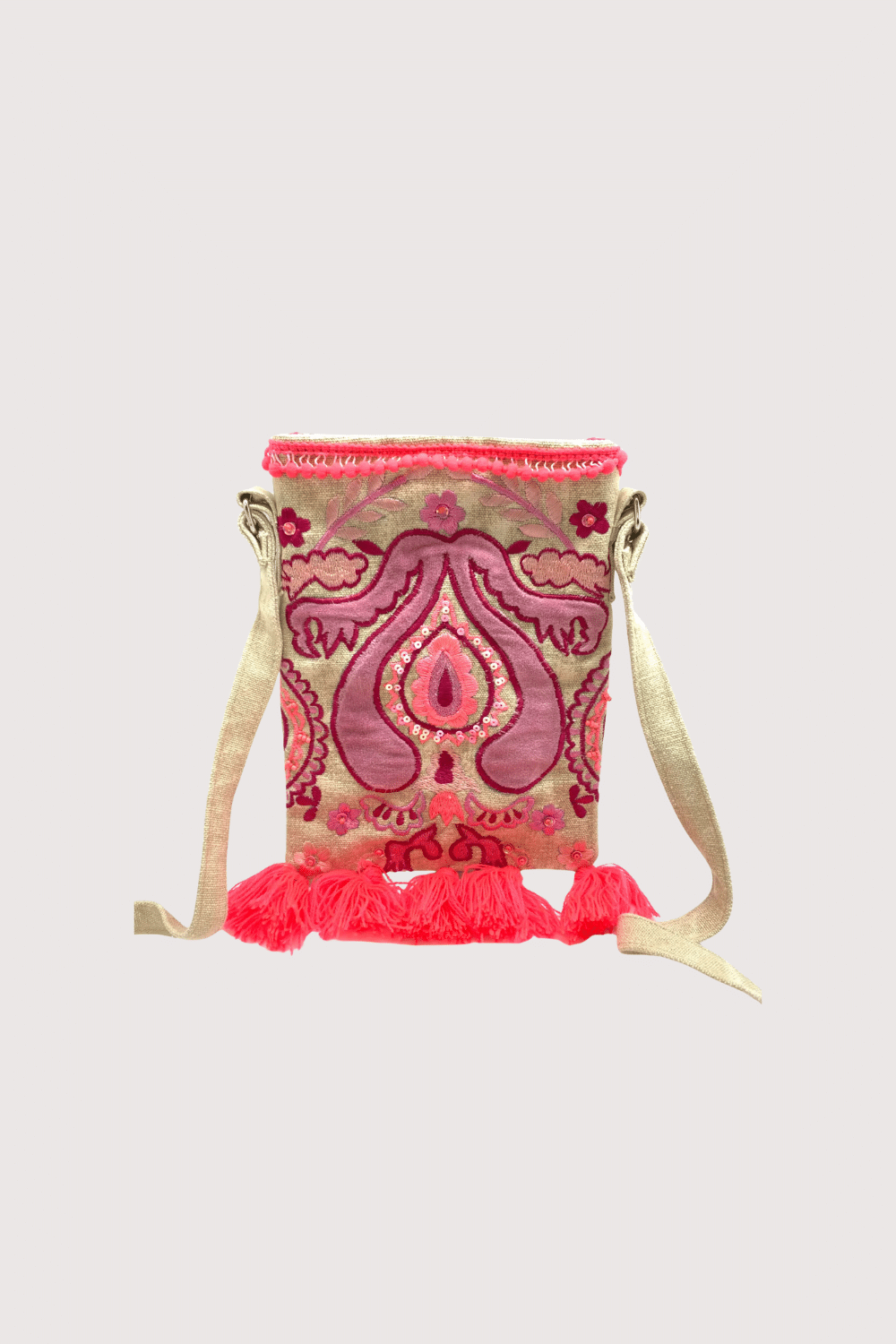 Pink And Purple Abstract Embroidered Cross Body Bag