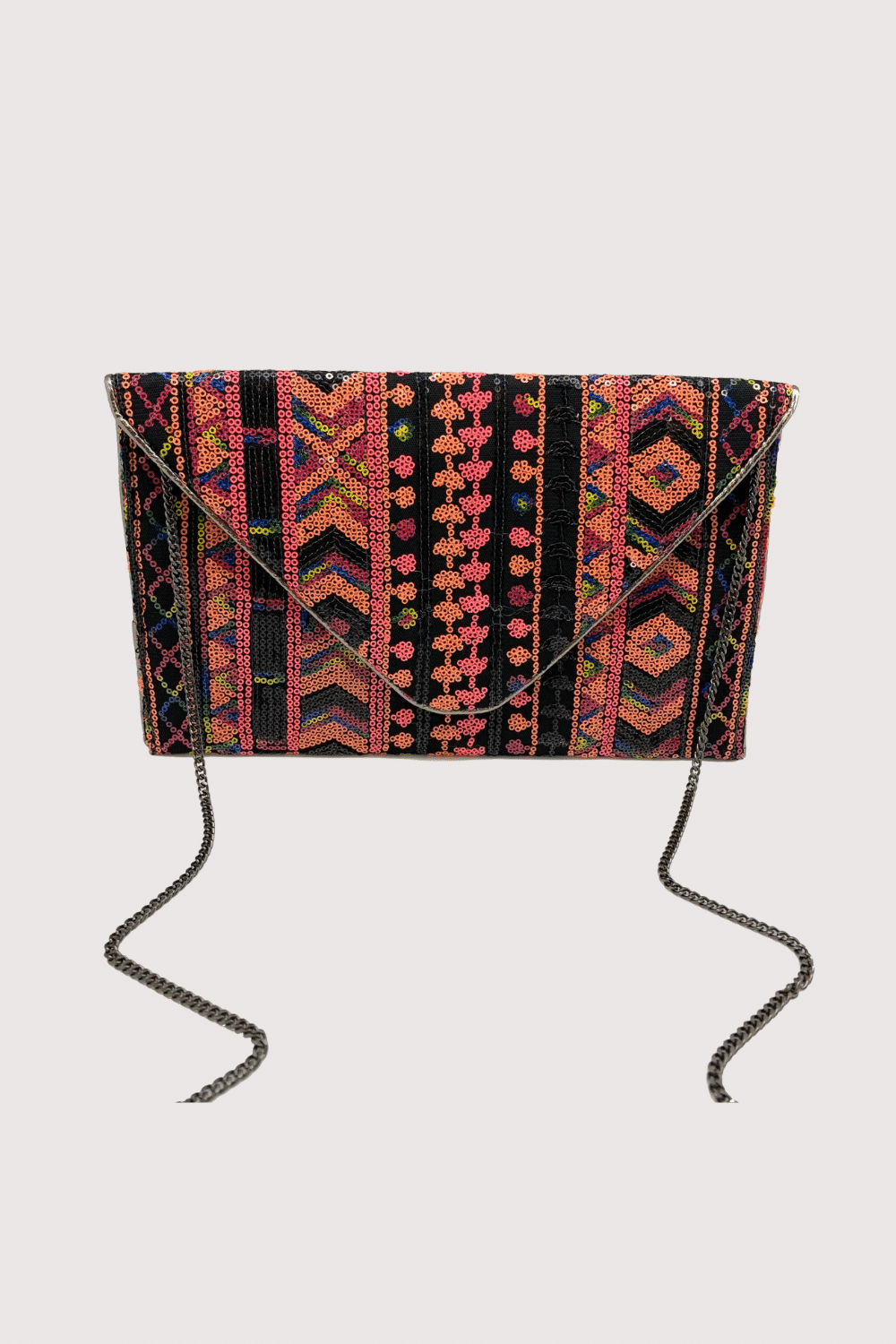 Sequined Orange And Pink Clutch