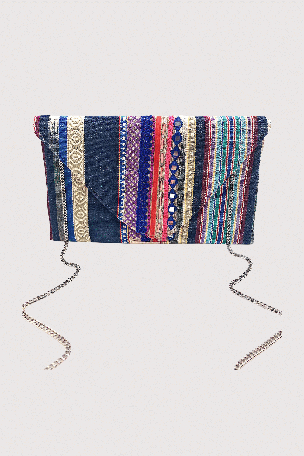 Fabric Striped Multi Design Clutch