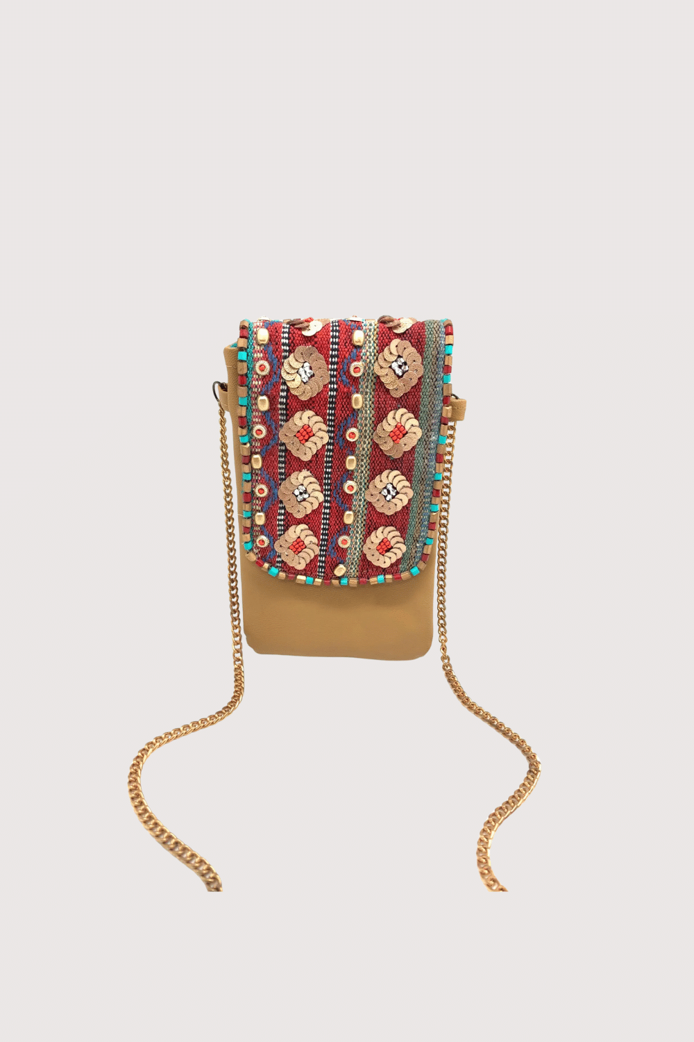 Woven Embroidered Flap With Vegan Leather Phone Wallet