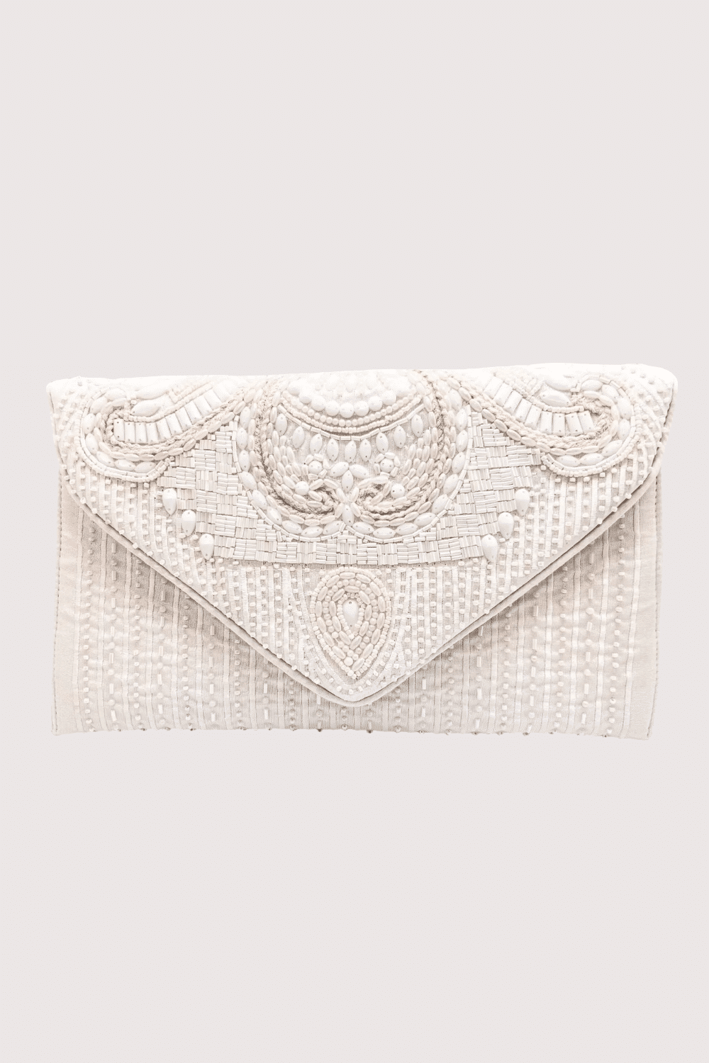 White Beaded Embellished Envelope Clutch