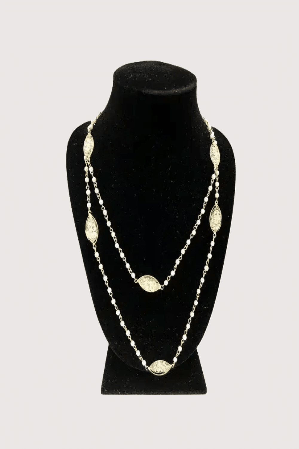 Crystal Mesh Gold Pearl Necklace