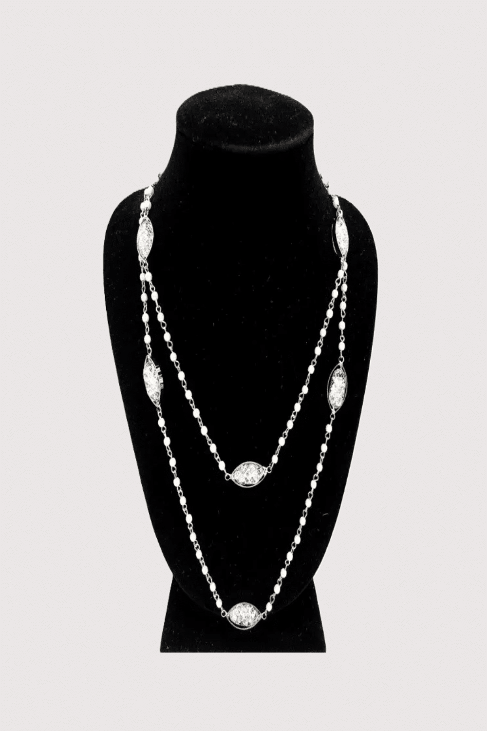 Crystal Mesh Silver Pearl Necklace