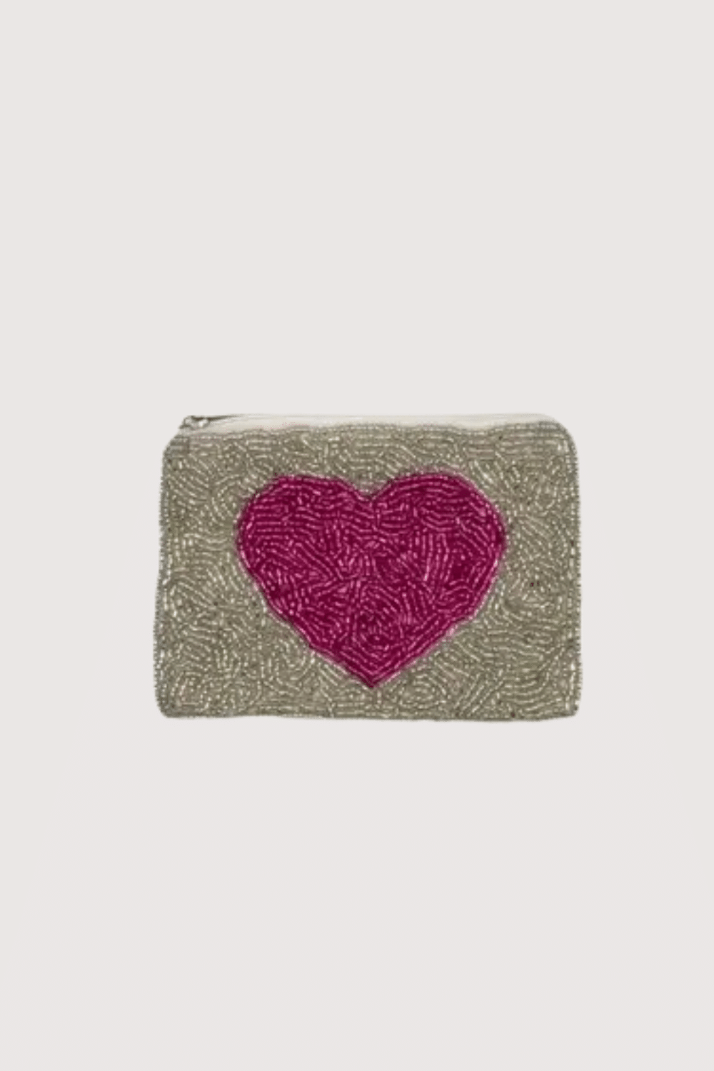 Pink Heart/Silver Beaded Mini Pouch