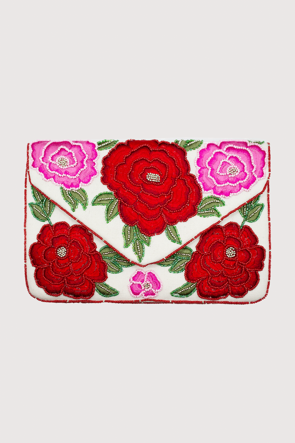 Envelope Clutch With Embroidered And Beaded Roses