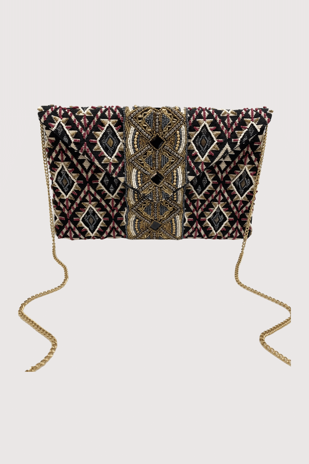 Burgundy & Cream Beaded Clutch