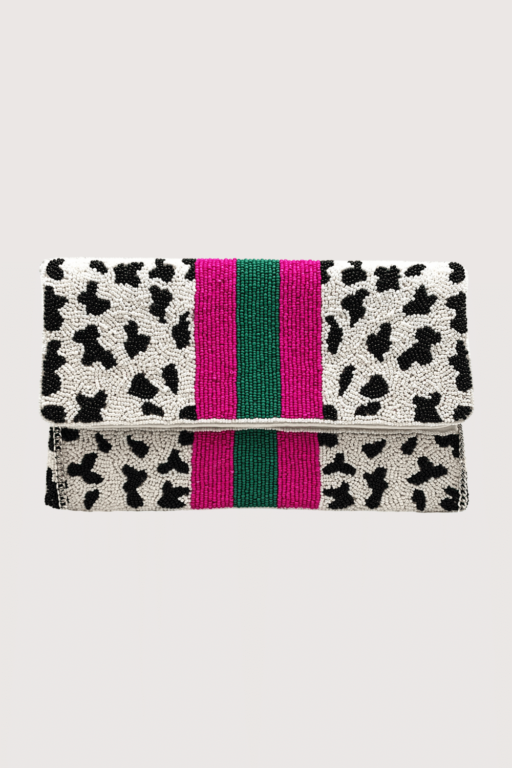 Cheetah Clutch With Fuchsia / Green Stripes