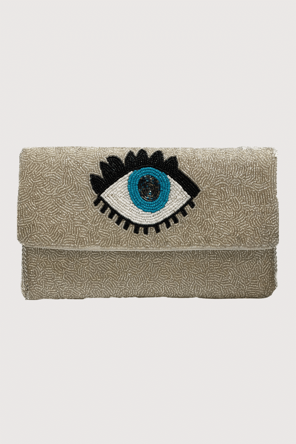 Silver Evil Eye Beaded Clutch