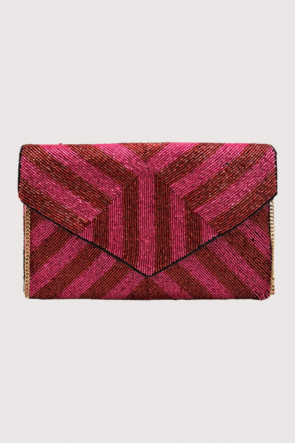 Fuchsia And Red Stripe Beaded Clutch