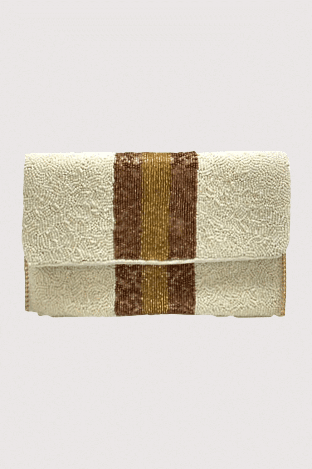 Cream Beaded Clutch W/ Bronze Stripe