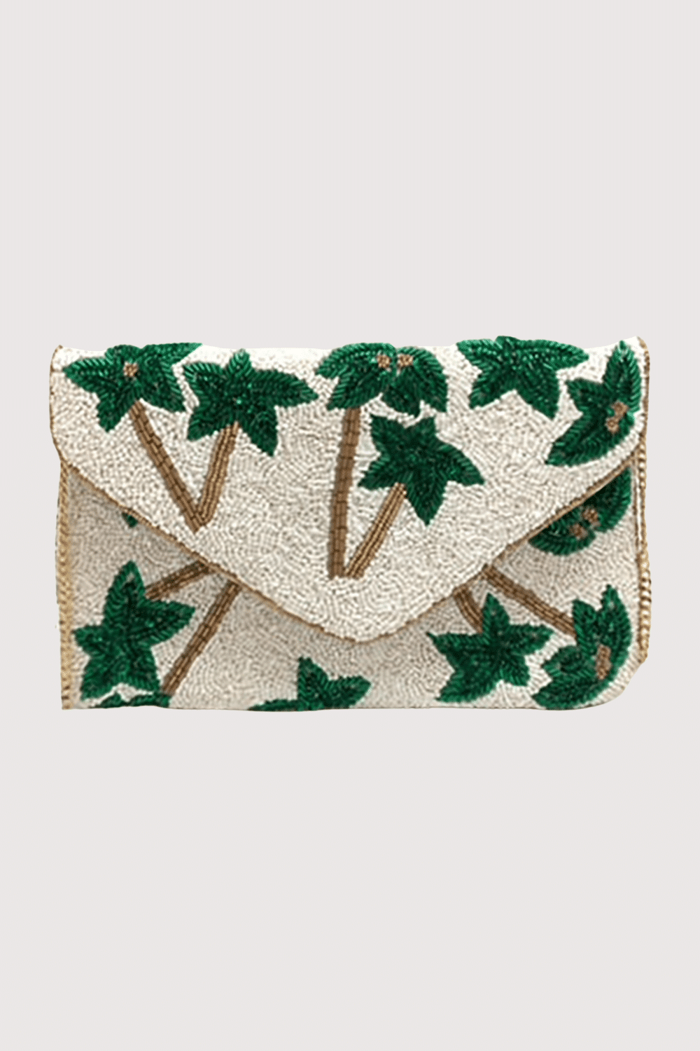 Palm Trees White Beaded Clutch