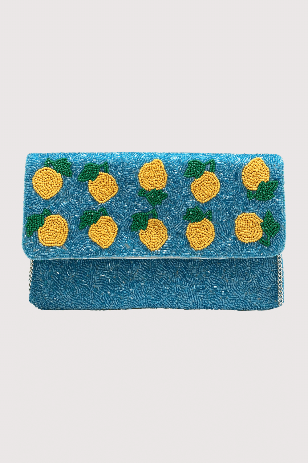 Blue Beaded Clutch With Lemons