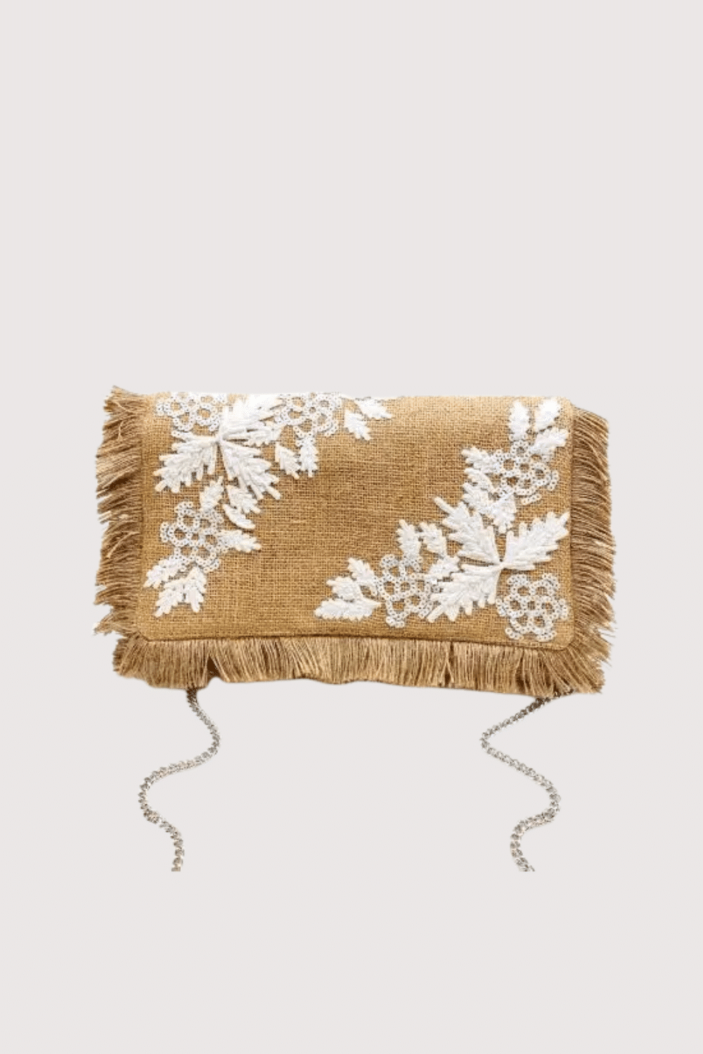 Jute White Beaded Clutch